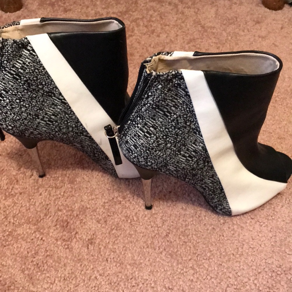 Katypeny Black & White Stripe Leather Ankle Boots